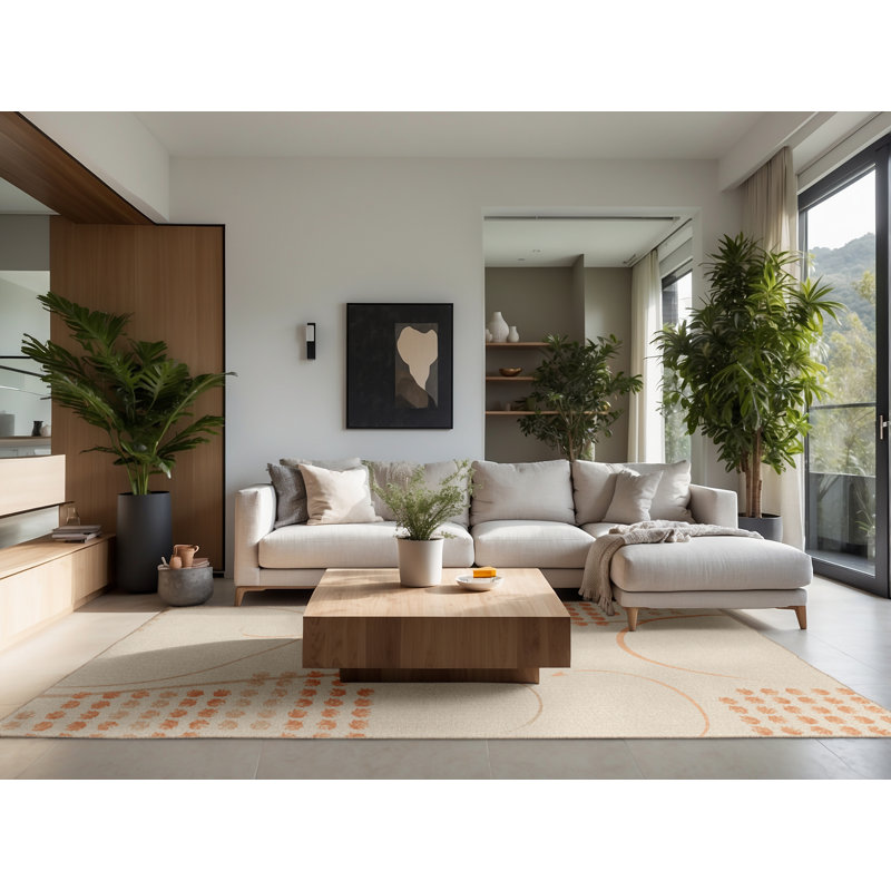 Soft Plush Eurydamas Thanksgiving Modern & Contemporary Abstract Area Rug in Beige – Beige Binding, 3x5