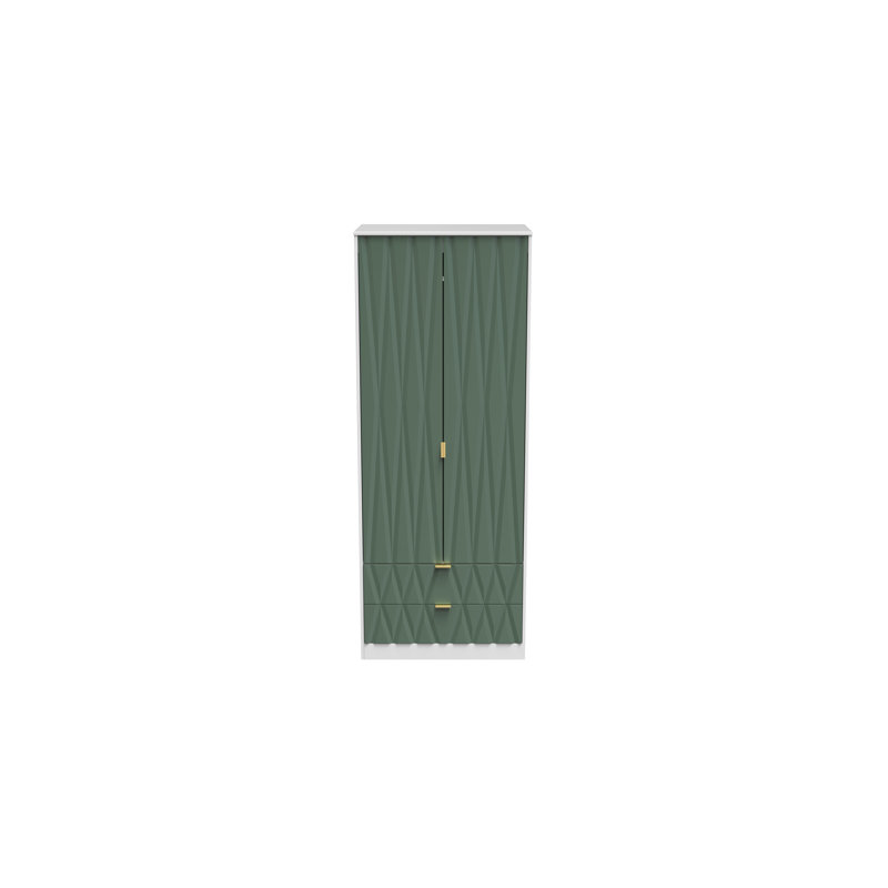 Fully Assembled Efka Diamond Wardrobe, Green / White Matt Veneer