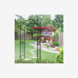 Metal Garden Arch with black powder coated 3.6ft Length x 1.47ft Width x 7.5ft Height Climbing Plants Support Arch Outdoor Black Garden Arbors