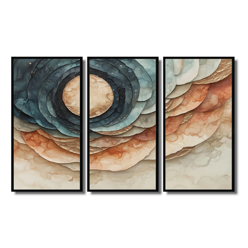 «Eclipse Moon Spiral Of Infinity I», art mural lune - ensemble de 3, H 28 po x l 36 po, Noir