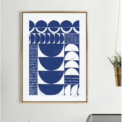 Westling Modern Circular Pattern Block Print Indigo' by Statement Goods - Floater Frame Painting Print on Canvas