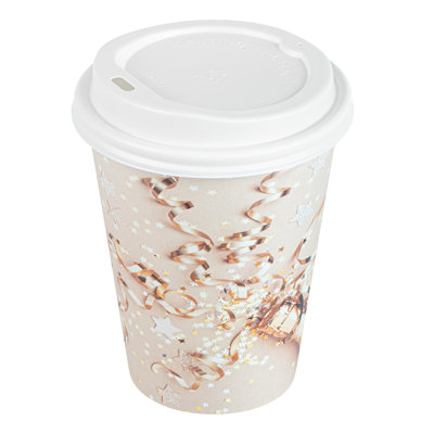 Restaurantware-Restpresso 12 Ounce New Year’s Eve Party Cups, 400 Hot Cups With Plastic Lids - Rolled Rim, Single Wall, Disposable Paper Coffee Cups, Sustainable, Serve Hot And Cold Drinks