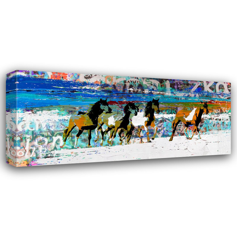 «Beach Horses 3» par Stephen Chambers - impression sur toile tendue, L 18 po x H 15 po