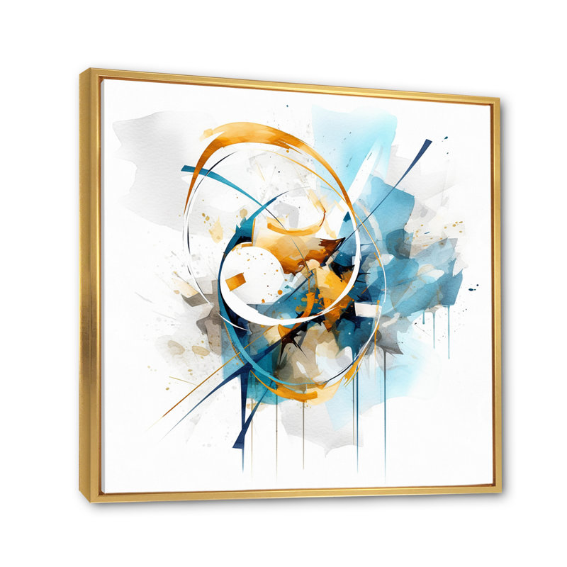 «Blue Gold surreal melody I», reproduction d'art sur toile abstraite, H 36 po x l 36 po x P 1,5 po, Cadre flottant doré