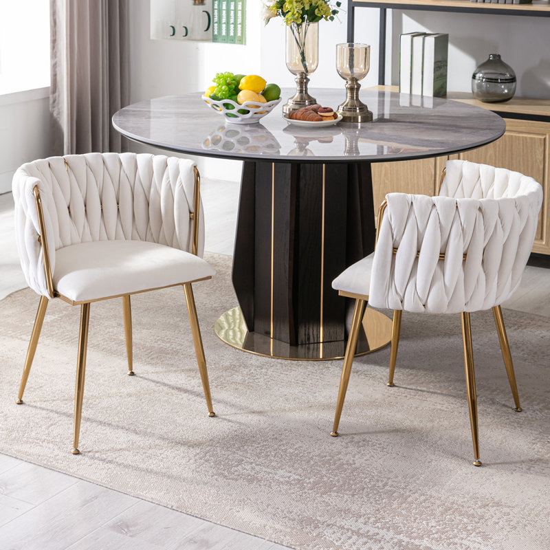 Uresti 17.75'' H Tufted Upholstered Metal Armchair, Beige Velvet, Gold