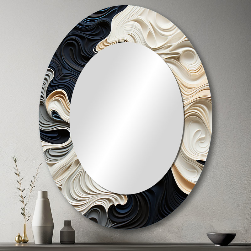 Miroir mural noir et blanc éclectique moderne, 43 po x 33 po
