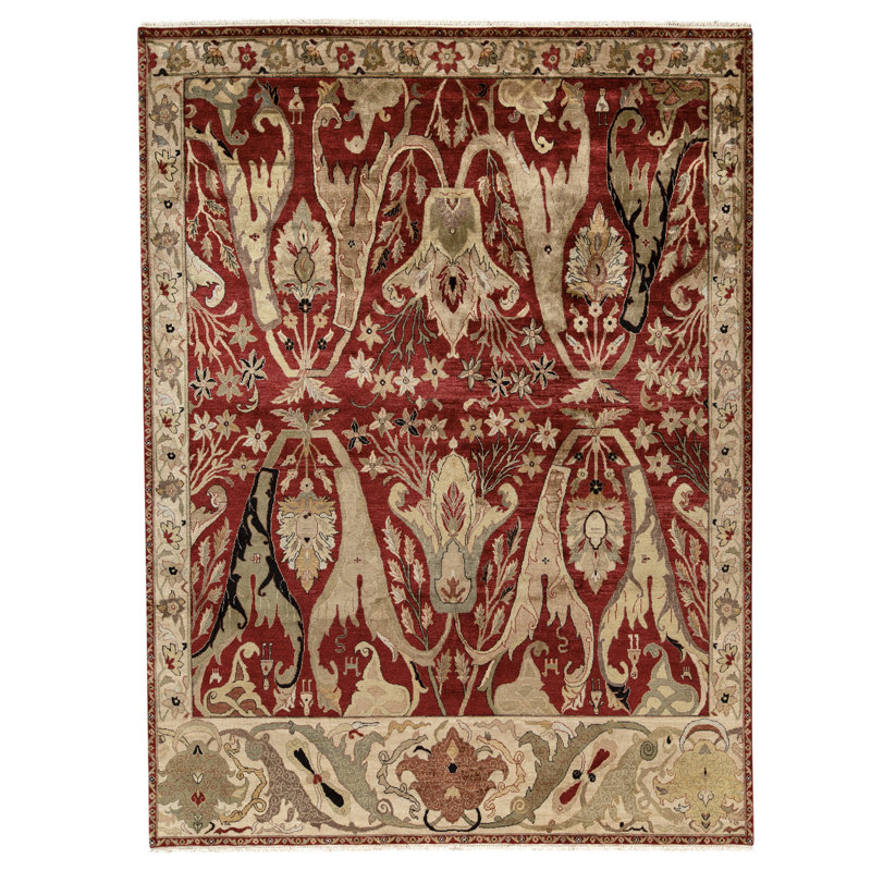 Tapis rouge et crème noué à la main de haute qualité