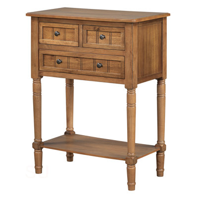 Weinman Modern Rustic Solid Wood Narrow Console Table with 3 Drawers and Bottom Shelf for Hallways, Entryways, or Behind Sofas