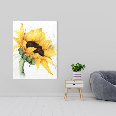 Aquarelle tournesol avec éclaboussures de peinture - Toile verte rustique