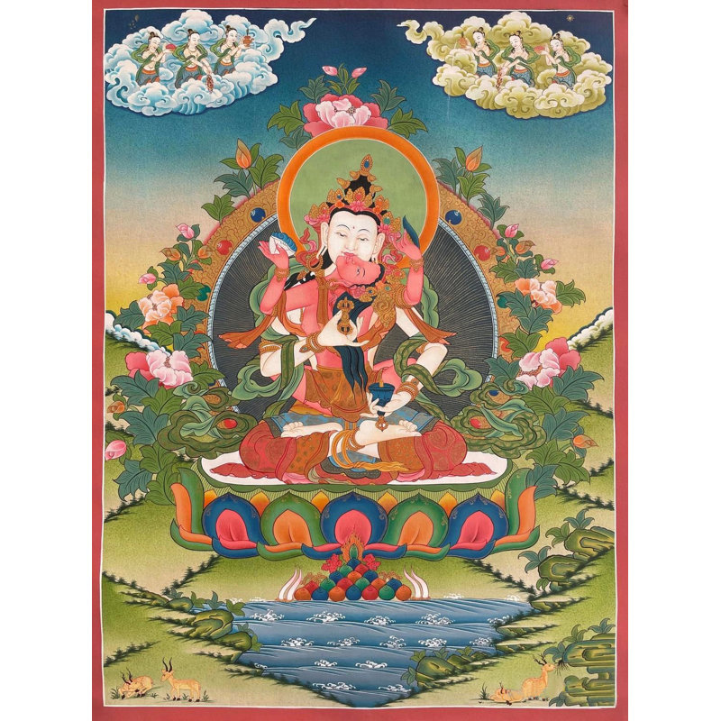 Vajrasattva Shakti Thangka L'Union de la Compassion et de la Sagesse (Brocadeless Thangka)