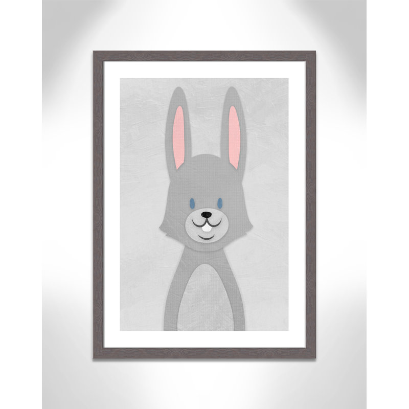 Art de lapin joyeux, H 34,5 po x l 24,5 po x P 0,6 po, Encadré plat à grain de bois gris