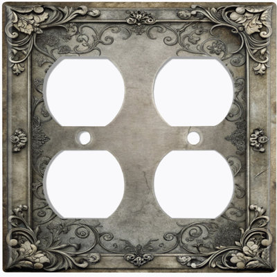Couvercle de plaque d'interrupteur en métal; Rectangle 2 bandes US standard - Image imprimée d'un cadre floral