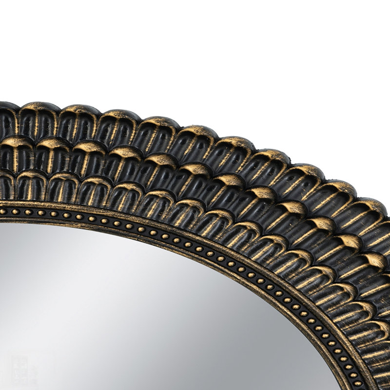 Miroir d'appoint rond en bois avec texture tissée