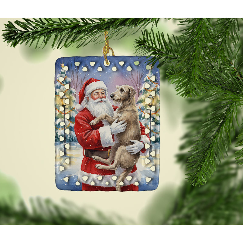 Ornement en porcelaine écossais avec père Noël écossais, Lévrier écossais