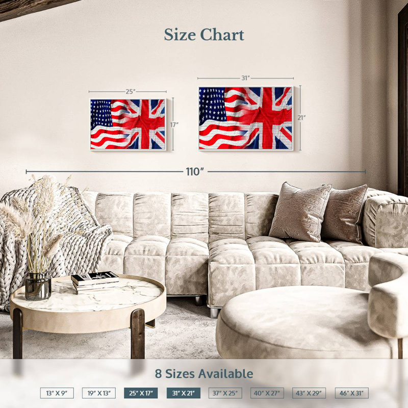 Drapeau américain et britannique, 25 po x 17 po, Cadre flottant blanc