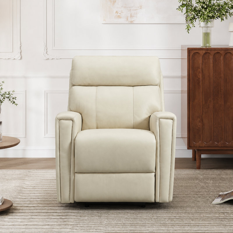 Fauteuil inclinable 37 pouces en cuir véritable à double gravité avec port USB-C, Cream