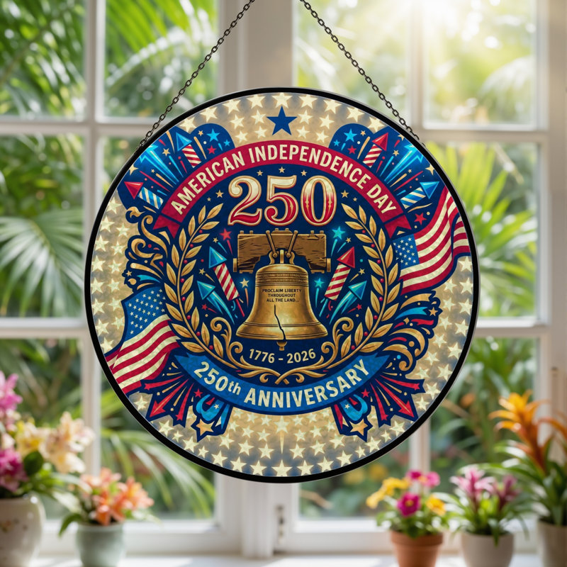 Panneau de fenêtre en verre pour décoration intérieure American Independent USA 250th Anniversary ， 7,8H, H 7,8 po