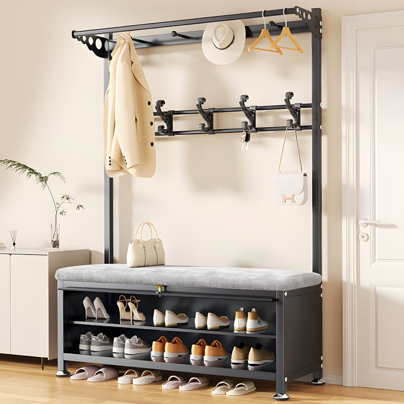Nordic Entryway Bench With Coat Rack And Shoe Storage, Space-Saving Hallway Organizer For Home