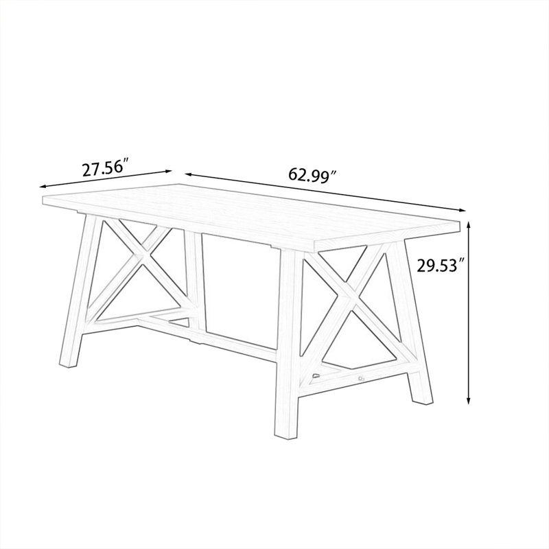 Burlywood Rectangular Solid Wood Dining Table, 29.53”H x 62.99”L x 27.56”W
