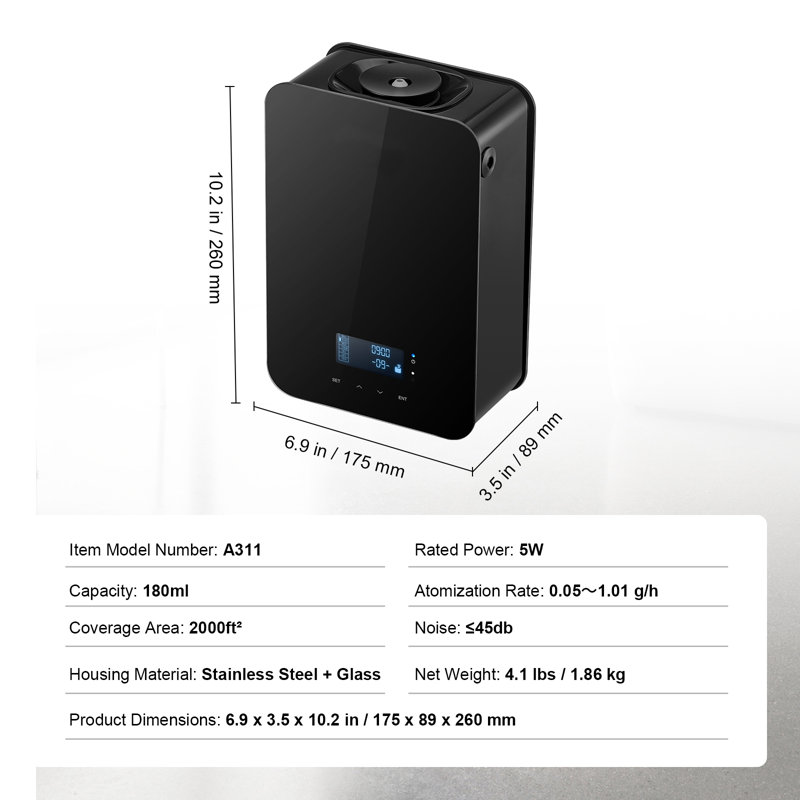 Diffuseur d'huiles essentielles intelligent Bluetooth Scent Air Machine, 180 ml, compatible avec les systèmes de climatisation sans eau (2000 pi²), avec technologie d'air froid, idéal pour la maison, le bureau et l'hôtel.