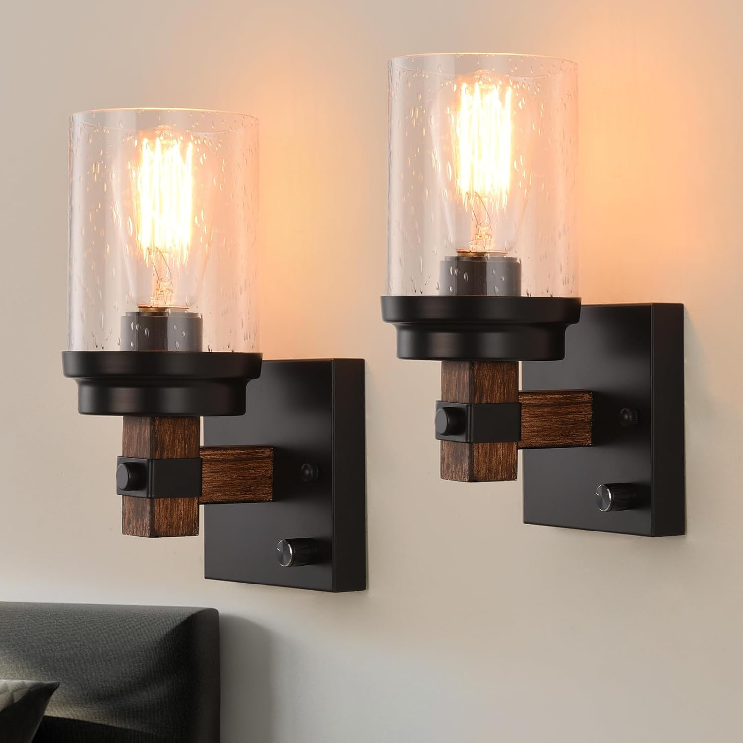 Breakwater Bay Dimmable Rustic Wall Sconces Vintage Wood Farmhouse