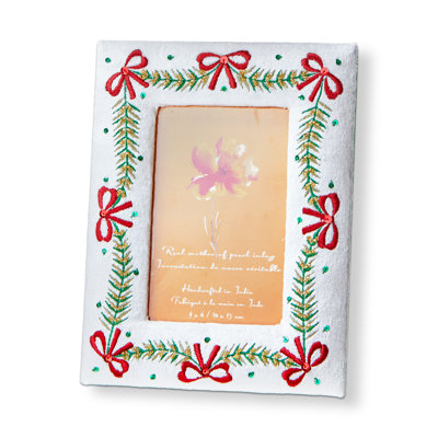 Cadre photo 4x6 en velours brodé avec guirlande de nœuds de Noël