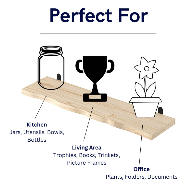 Chunky Shelf Kit, 'L' Metal Bracket, Pre-Sanded or Waxed, 2.5cm H x 90cm W x 20cm D, White