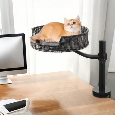 Adjustable 360° Rotating Cat Desk Bed – Space-saving, Pet-friendly Workspace Accessory With Woven Texture & Sturdy Construction For Home Office Or Bedroom
