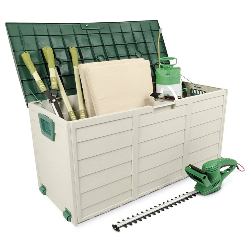 Dakota Fields Alahya 111.8cm W 290L Lockable Deck Box with Wheels, Grey/Green