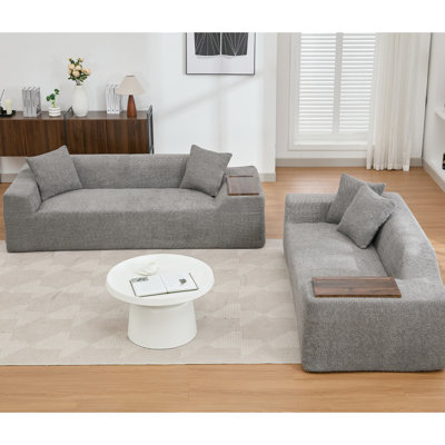 Dark Gray Boucle Upholstered , 3 Seater And 2 With End Table, Comfortable Living Room - Gray, Soft