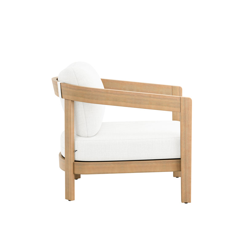 Ensemble d'extérieur 5 pièces en bois et tissu Pablo avec canapé, 2 chaises, table basse et table de bout, naturel / blanc