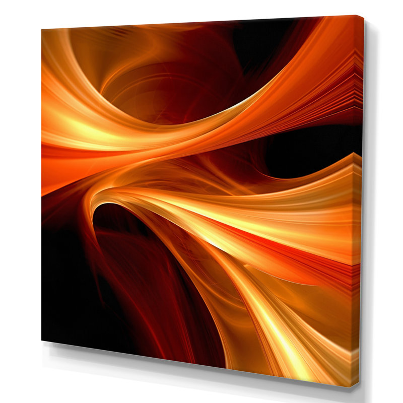 Art abstrait orange sur toile, "Fractal Design", H 40 po x l 30 po x P 1,5 po, Toile tendue