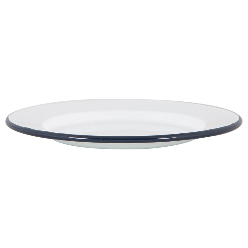 Argon Tableware - White Enamel Dinner Plates - 25.5cm - Set of 12, Blue