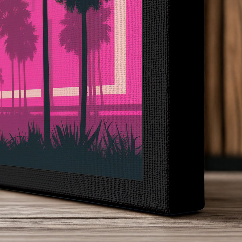 Neon Palms Modern 1 Piece Wrapped Canvas Wall Art, 36x24 - 91.4 x 61.0 cm, Black Border