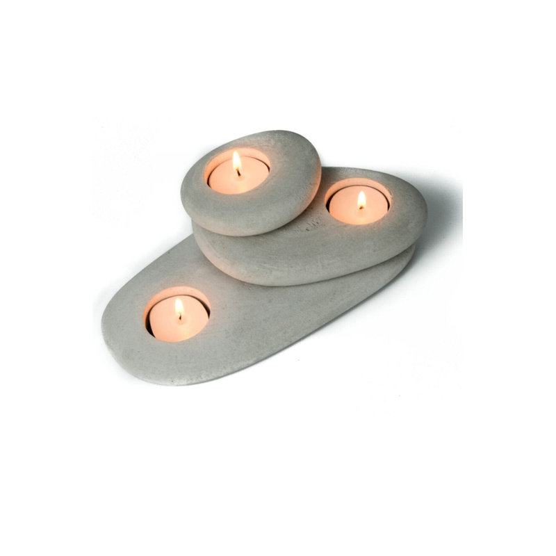 Elegant Candlestick Set (3 Pieces), Grey Ovoid Concrete, Large: 8.5 x 8.5 x 0.8 inches | Medium: 5.9 x 5.9 x 0.8 inches | Small: 3.5 x 3.5 x 0.8 inches | Unique Special Concrete Mix, Perfect for Home Decor & Ambiance