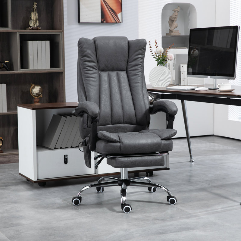 Microfiber Office Chair, High Back Computer Chair With 6 Point Massage, Heat, Adjustable Height Retractable Footrest, Black