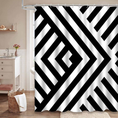 Rideau de douche diagonal blanc à rayures sans couture avec 12 crochets