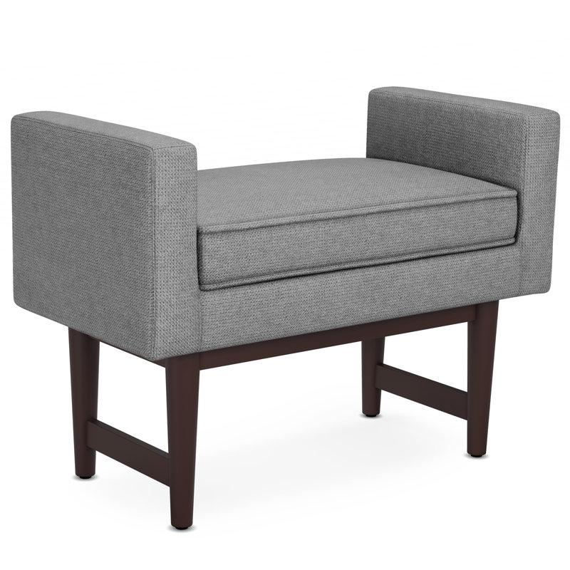 Petit banc de repose-pieds contemporain en tissu de lin l 29 "avec côtés surélevés et assise coussinée Scott, Gris étain
