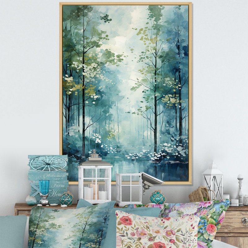 Tranquil Shadows Green Forest - reproduction sur toile, Cadre naturel flottant, H 32 po x l 16 po x P 1 po