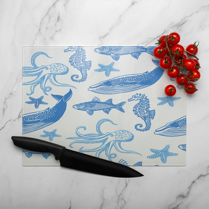 Sealife Glass Chopping Board, 28cm L x 20cm W