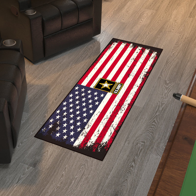 Flag Non-Slip 2 x 5 Runner US Army Rug For Man Cave, Bedroom, Kitchen, Red/White