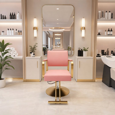 Fauteuil de coiffure rose avec coiffeur rotatif à 360 °