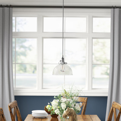 Luminaire suspendu chromé 1 lumière Antioch avec abat-jour en verre bullé transparent