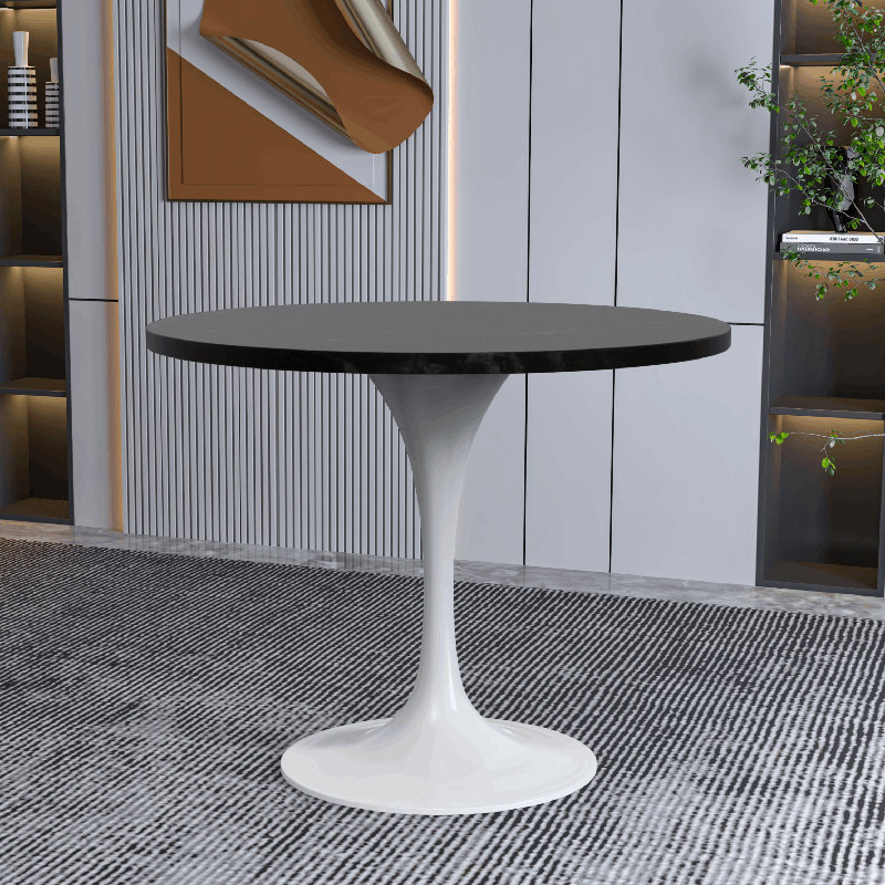 Heatherton 36" Round Dining Table with MDF Top and White Stainless Steel Pedestal Base Kitchen Table Seats 2-4 Person, Black
