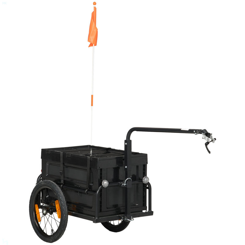 Remorque de chargement de vélo Aosom, chariot de chariot de remorque de vélo avec boîte de rangement amovible, roues à dégagement rapide de 16 po et réflecteurs de sécurité, pas de fond