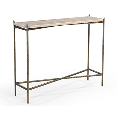 Morefield 32" Console Table In Modern Ivory Travertine Top On Iron Base by 17 Stories
