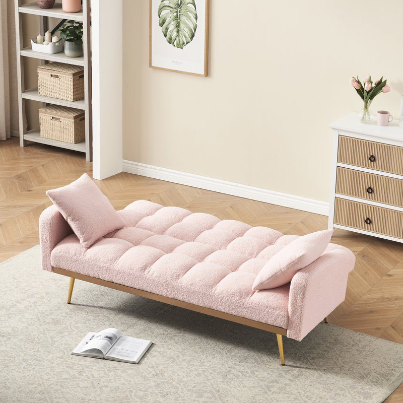 Lit réglable rose de 69 pouces pour espace de vie principal, transformation à trois vitesses, large cadre amovible en bois massif et artificiel, 2 sièges, rembourrage en mousse, style moderne avec petite pièce