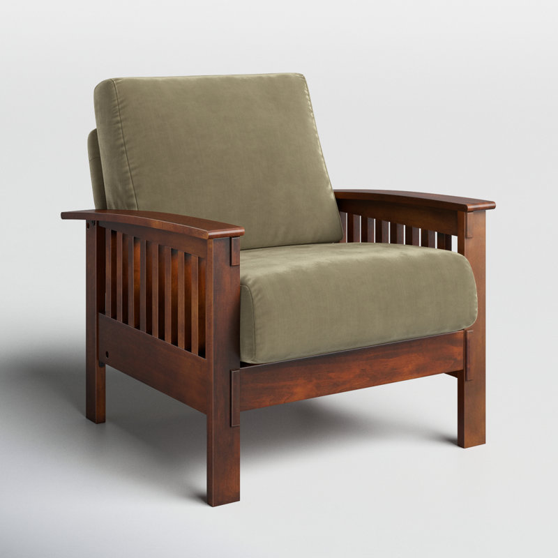 Fauteuil de 32,5 po de largeur Encinal, Microfibre olive, Chêne