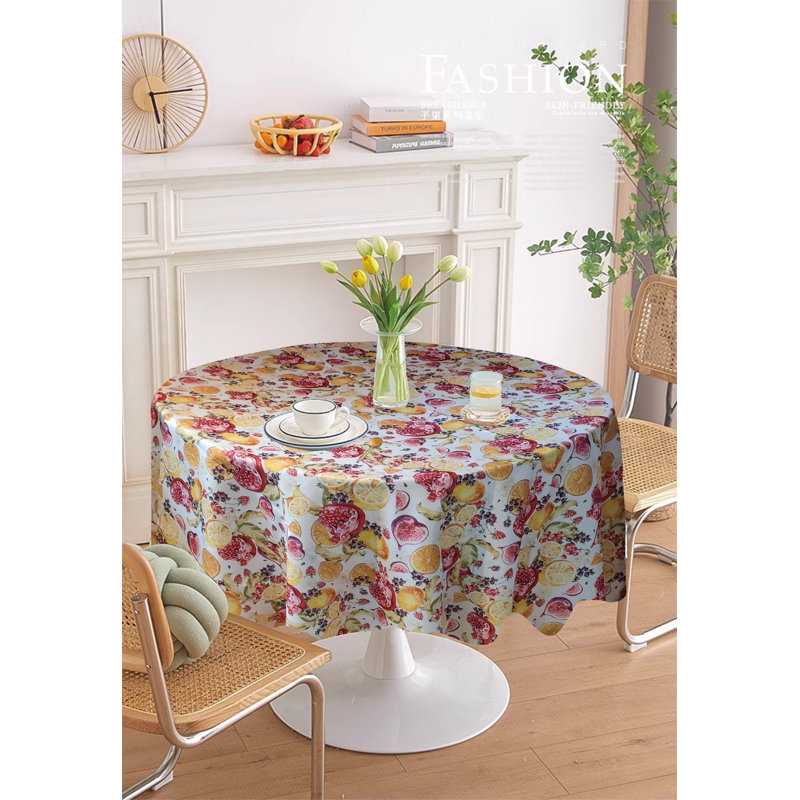  Motif européen de citron et de baies, tissu imprimé en polyester, multicolore, rond de 70 po, peut accueillir 4 à 6 personnes, nappes
