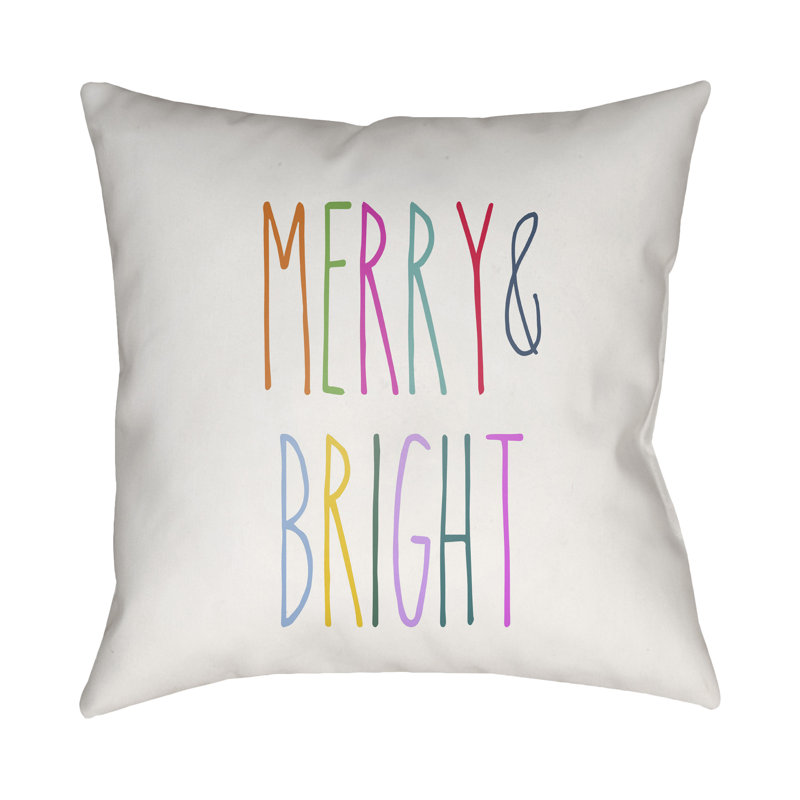  Merry & Bright Indoor/Outdoor Square Throw Pillow, 20" H x 20" W x 4" D, Red / White